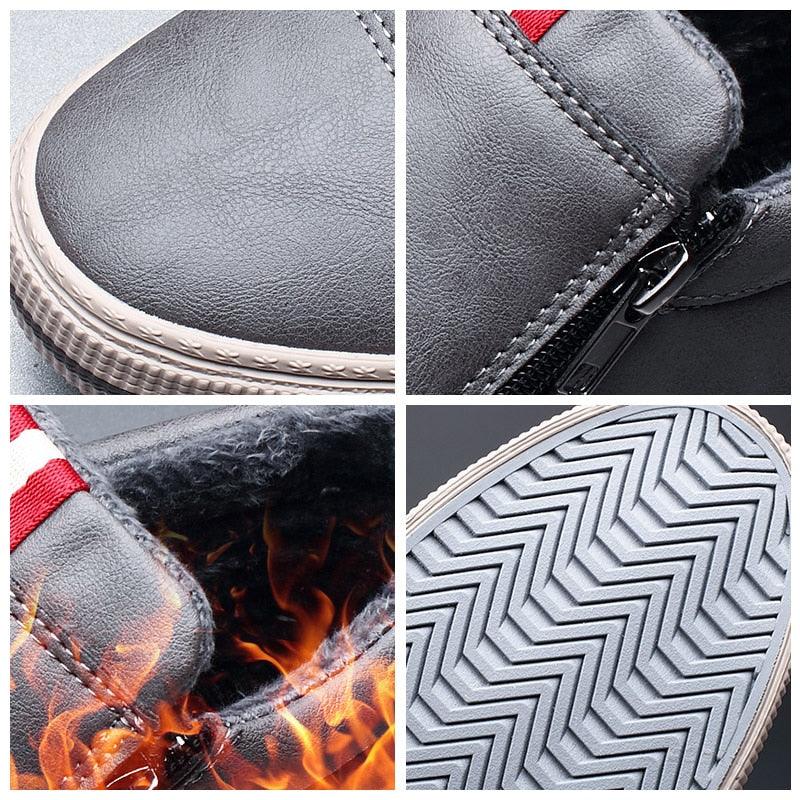 Mens Casual Winter Warm Ankle Boots Fashion Snow Boots Outdoor Footwear Black Sneakers Men's Leather Lined Warm Anti-slip Outdoor Work Shoes Stevvex