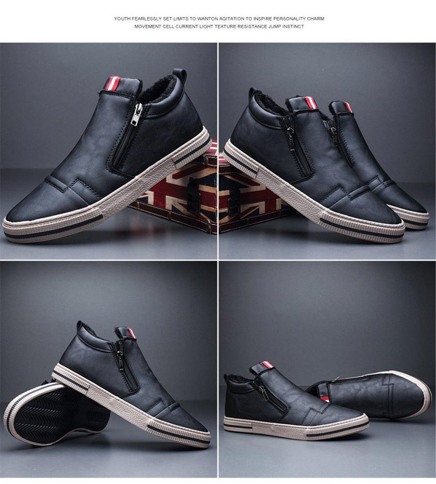Mens Casual Winter Warm Ankle Boots Fashion Snow Boots Outdoor Footwear Black Sneakers Men's Leather Lined Warm Anti-slip Outdoor Work Shoes Stevvex