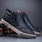Mens Casual Winter Warm Ankle Boots Fashion Snow Boots Outdoor Footwear Black Sneakers Men's Leather Lined Warm Anti-slip Outdoor Work Shoes Stevvex