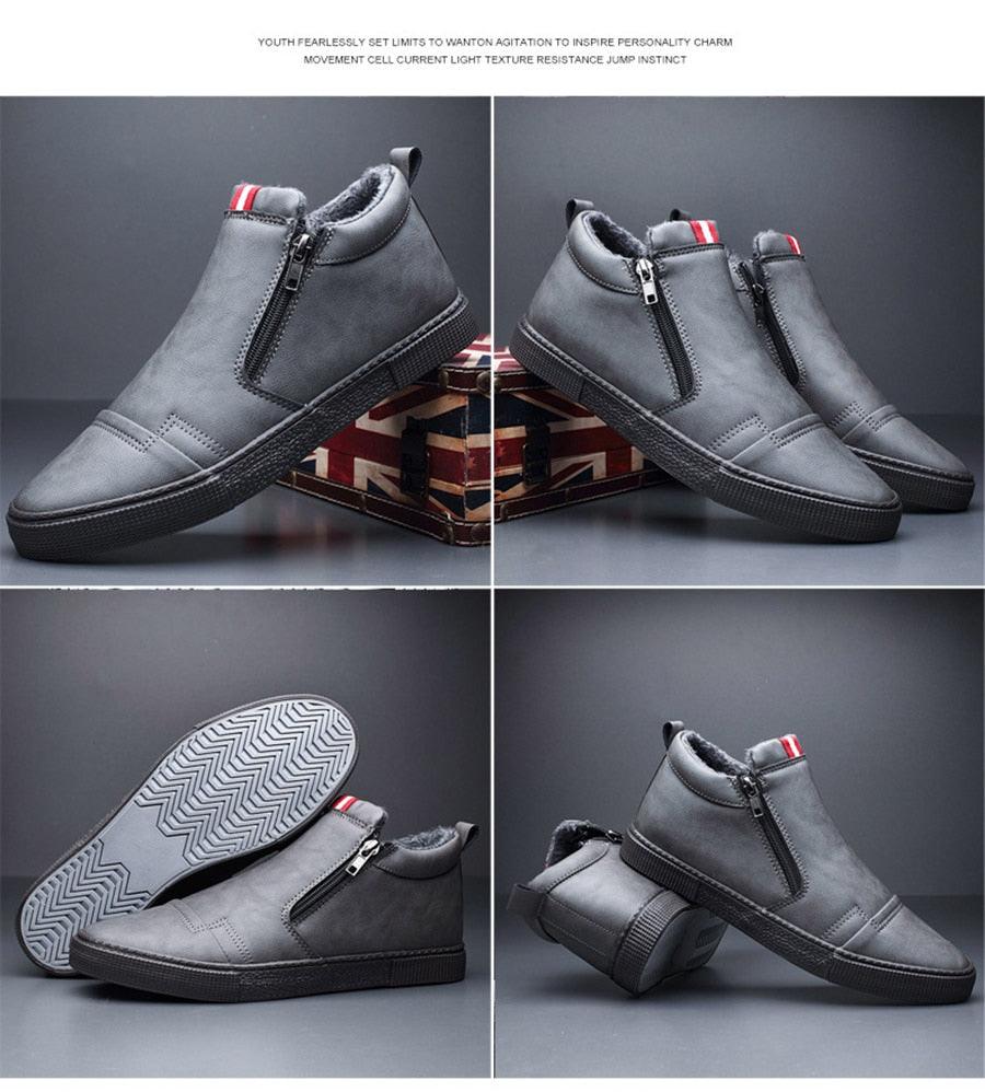 Mens Casual Winter Warm Ankle Boots Fashion Snow Boots Outdoor Footwear Black Sneakers Men's Leather Lined Warm Anti-slip Outdoor Work Shoes Stevvex