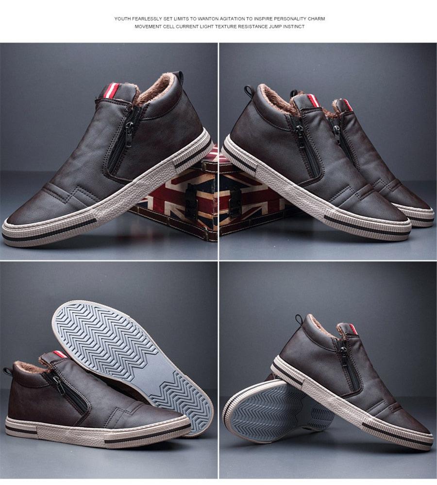 Mens Casual Winter Warm Ankle Boots Fashion Snow Boots Outdoor Footwear Black Sneakers Men's Leather Lined Warm Anti-slip Outdoor Work Shoes Stevvex