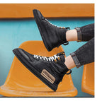 Mens Handmade Sneakers Leather Breathable Dress Shoes Luxury Shoes Casual Shoes Flat Footwear Classic Black White Men Fashion Walking Leather Mens Sneakers Stevvex