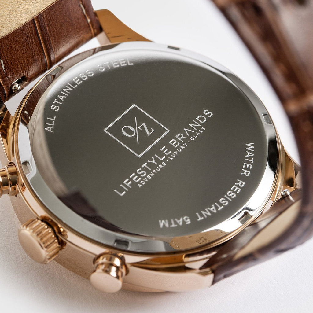 Men's Luxury Chronograph Watch Brown Leather Strap