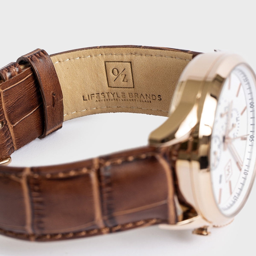 Men's Luxury Chronograph Watch Brown Leather Strap