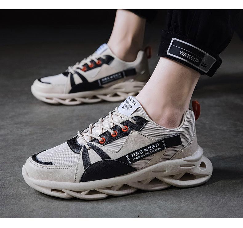 Mens Running Autumn New Leather Sneakers High Quality Outdoor Light Comfortable Sport Athletic Sneakers Lace Up Walking Breathable Ultra Lightweight Sport Casual Sneakers Stevvex
