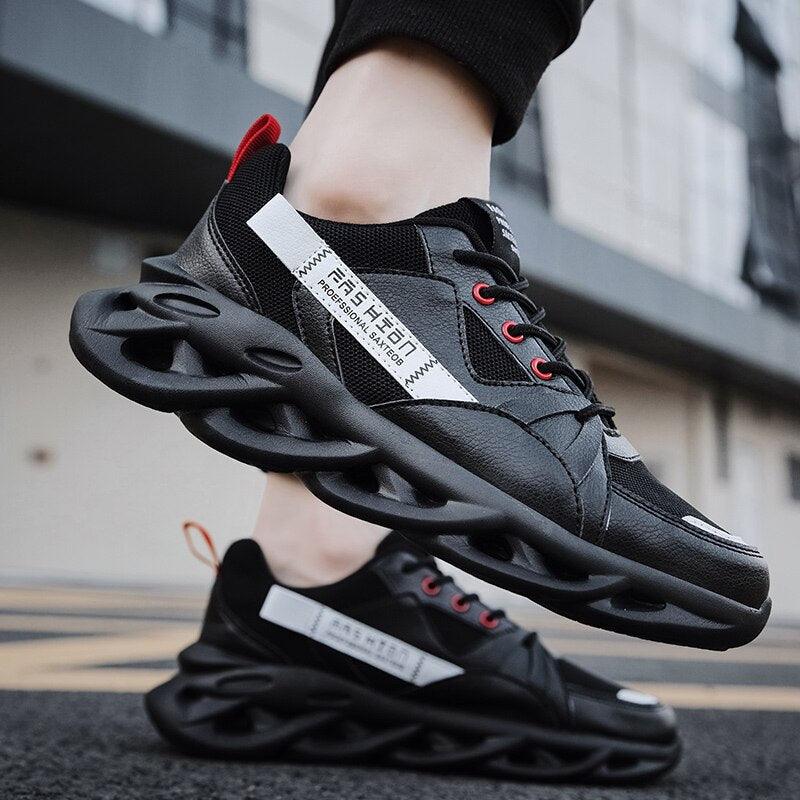 Mens Running Autumn New Leather Sneakers High Quality Outdoor Light Comfortable Sport Athletic Sneakers Lace Up Walking Breathable Ultra Lightweight Sport Casual Sneakers Stevvex