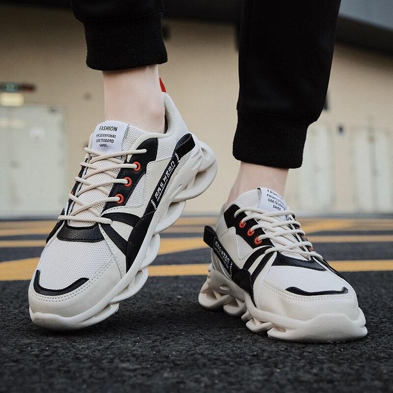 Mens Running Autumn New Leather Sneakers High Quality Outdoor Light Comfortable Sport Athletic Sneakers Lace Up Walking Breathable Ultra Lightweight Sport Casual Sneakers Stevvex