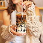 Merry And Bright 17oz Holiday Mug With Reindeer Snowflake Tree Black Lettering BandsCo Straps