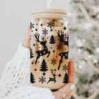 Merry And Bright 17oz Holiday Mug With Reindeer Snowflake Tree Black Lettering BandsCo Straps