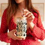 Merry And Bright 17oz Holiday Mug With Reindeer Snowflake Tree Black Lettering BandsCo Straps