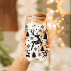 Merry And Bright 17oz Holiday Mug With Reindeer Snowflake Tree Black Lettering BandsCo Straps