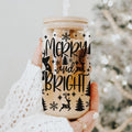 Merry And Bright 17oz Holiday Mug With Reindeer Snowflake Tree Black Lettering BandsCo Straps