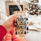 Merry And Bright 17oz Holiday Mug With Reindeer Snowflake Tree Black Lettering BandsCo Straps