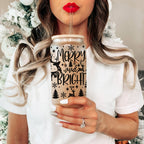 Merry And Bright 17oz Holiday Mug With Reindeer Snowflake Tree Black Lettering BandsCo Straps