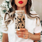 Merry And Bright 17oz Holiday Mug With Reindeer Snowflake Tree Black Lettering BandsCo Straps