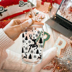 Merry And Bright 17oz Holiday Mug With Reindeer Snowflake Tree Black Lettering BandsCo Straps
