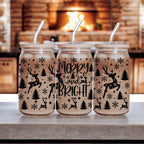 Merry And Bright 17oz Holiday Mug With Reindeer Snowflake Tree Black Lettering BandsCo Straps