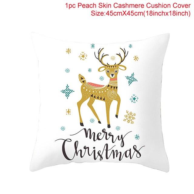 Merry Christmas Decoration Xmas Gift New Year For Home Reindeer Santa Claus Xmas Series Cushion Cover Case Pillow Custom Zippered Square Pillowcase Tree Cushion Cover Christmas Ornament Stevvex