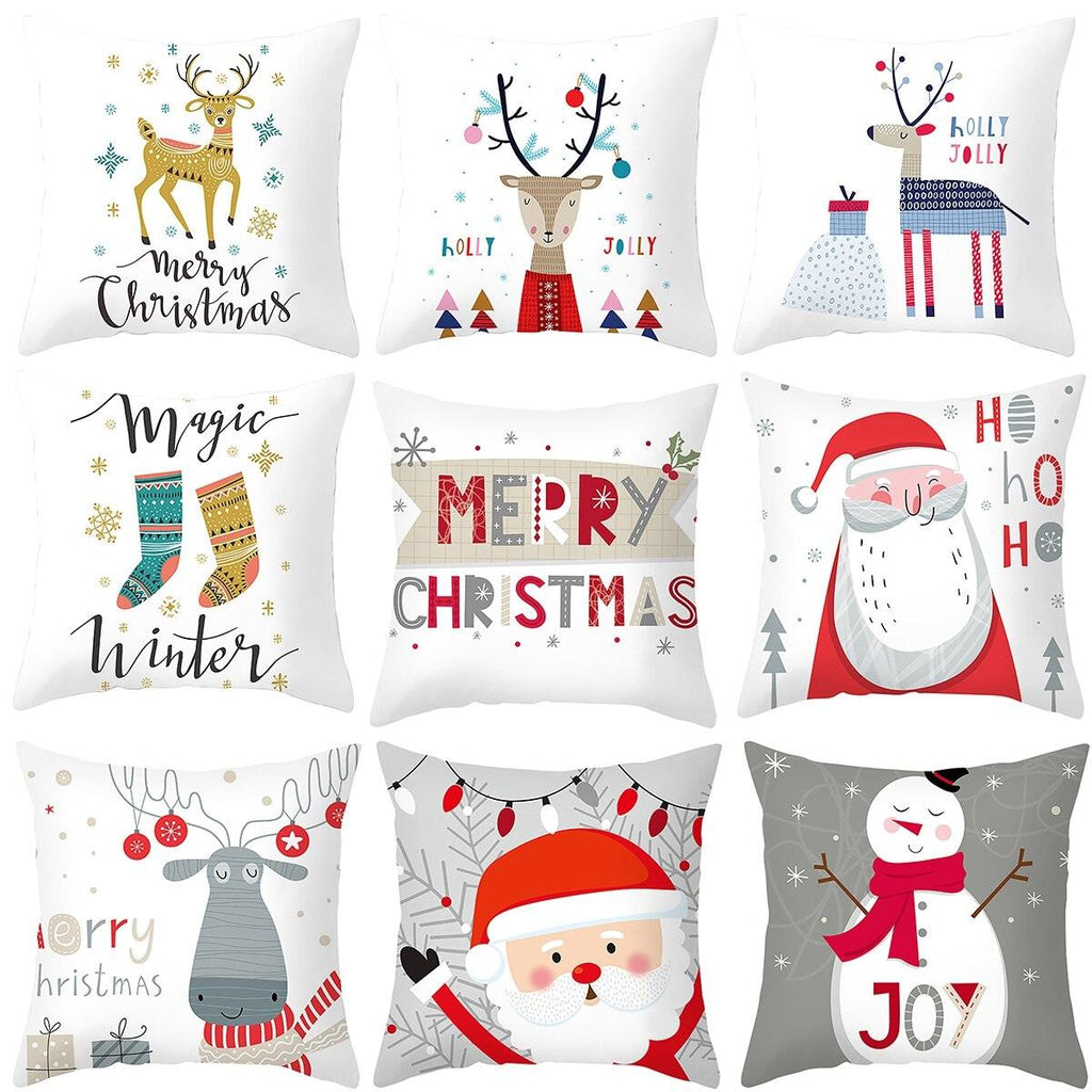Merry Christmas Decoration Xmas Gift New Year For Home Reindeer Santa Claus Xmas Series Cushion Cover Case Pillow Custom Zippered Square Pillowcase Tree Cushion Cover Christmas Ornament Stevvex