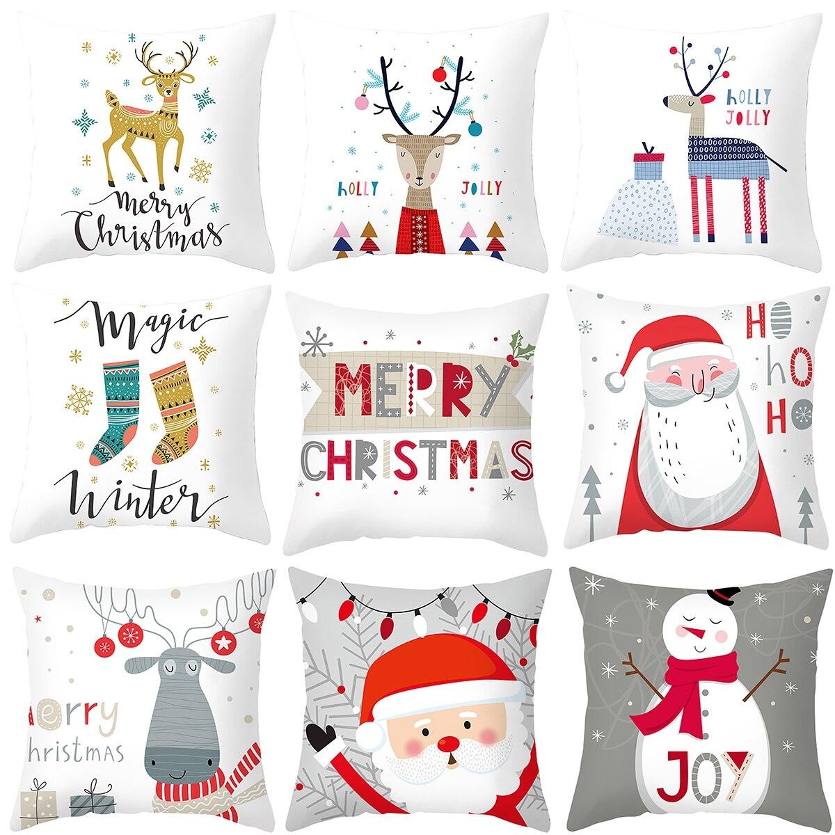 Merry Christmas Decoration Xmas Gift New Year For Home Reindeer Santa Claus Xmas Series Cushion Cover Case Pillow Custom Zippered Square Pillowcase Tree Cushion Cover Christmas Ornament Stevvex