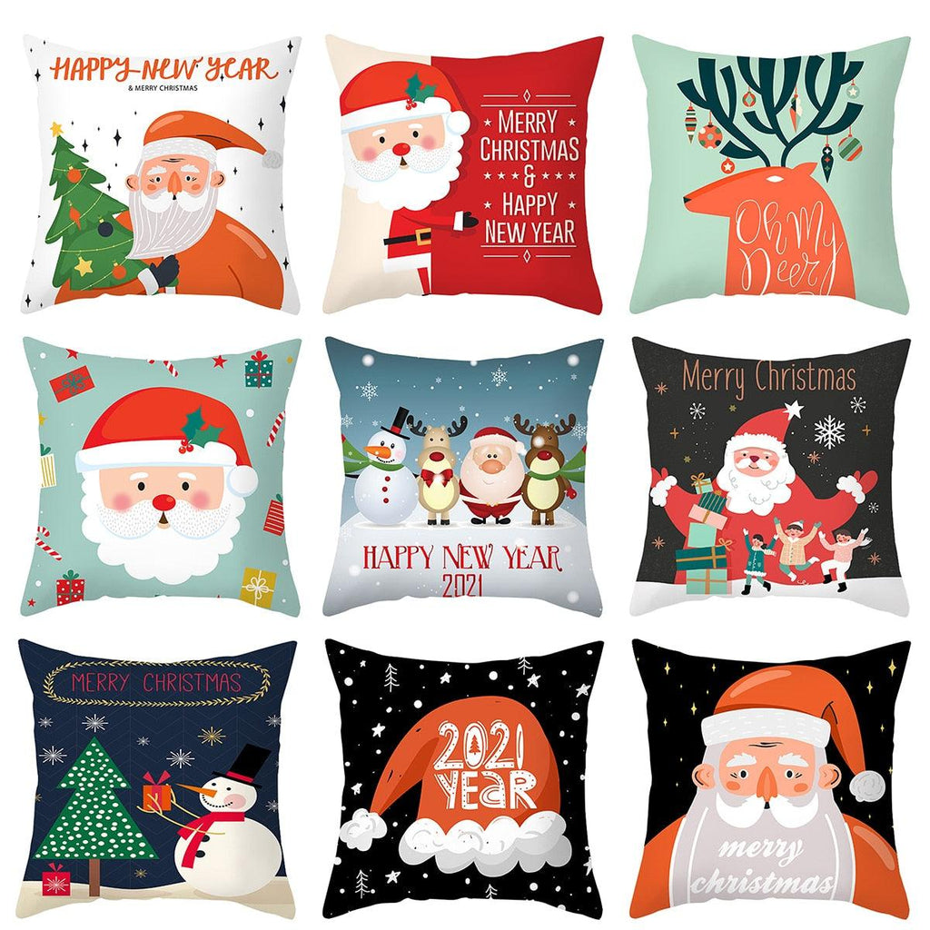 Merry Christmas Decoration Xmas Gift New Year For Home Reindeer Santa Claus Xmas Series Cushion Cover Case Pillow Custom Zippered Square Pillowcase Tree Cushion Cover Christmas Ornament Stevvex