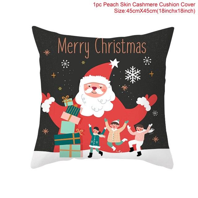 Merry Christmas Decoration Xmas Gift New Year For Home Reindeer Santa Claus Xmas Series Cushion Cover Case Pillow Custom Zippered Square Pillowcase Tree Cushion Cover Christmas Ornament Stevvex
