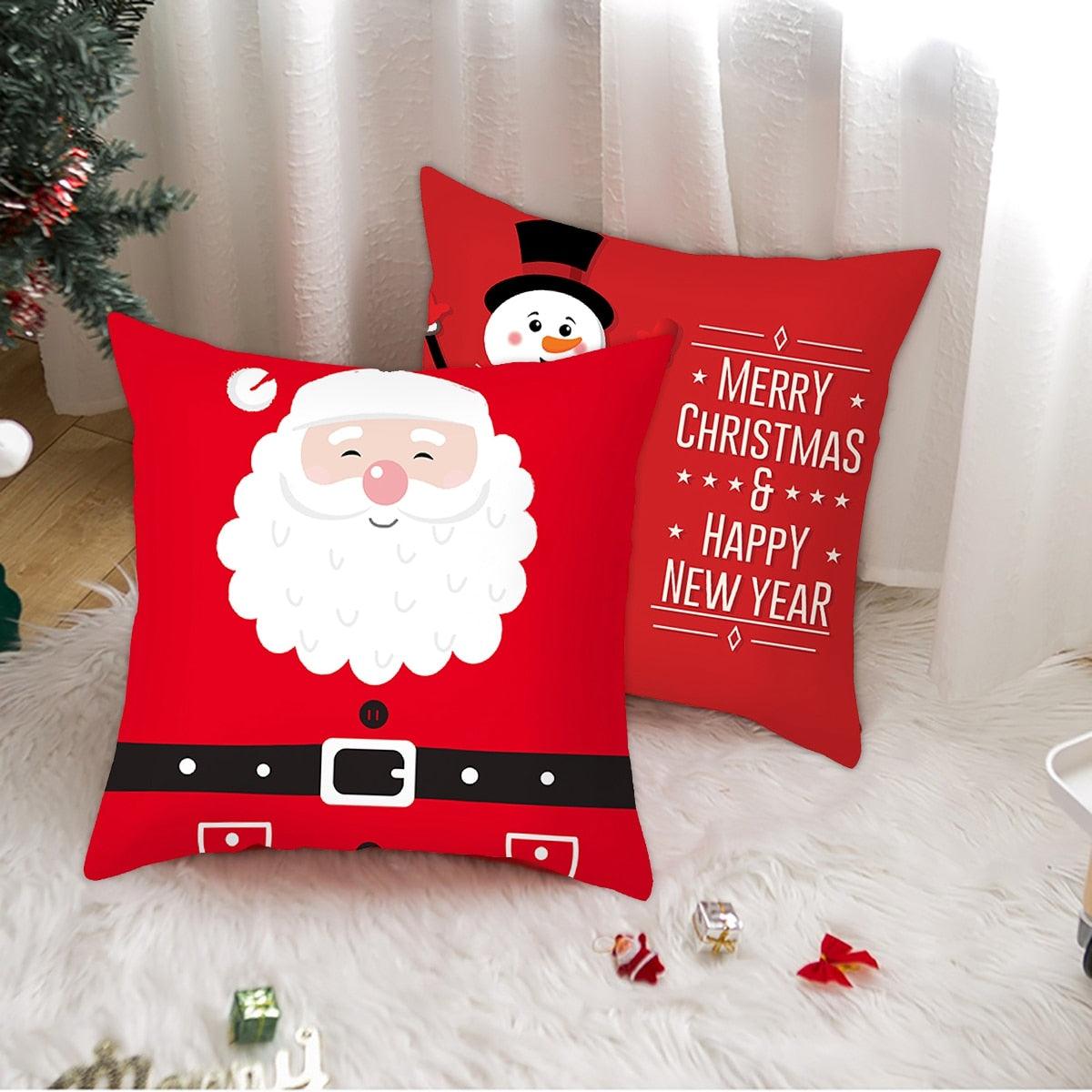 Merry Christmas Decoration Xmas Gift New Year For Home Reindeer Santa Claus Xmas Series Cushion Cover Case Pillow Custom Zippered Square Pillowcase Tree Cushion Cover Christmas Ornament Stevvex