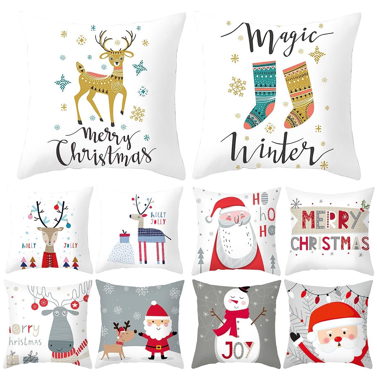 Merry Christmas Decoration Xmas Gift New Year For Home Reindeer Santa Claus Xmas Series Cushion Cover Case Pillow Custom Zippered Square Pillowcase Tree Cushion Cover Christmas Ornament Stevvex