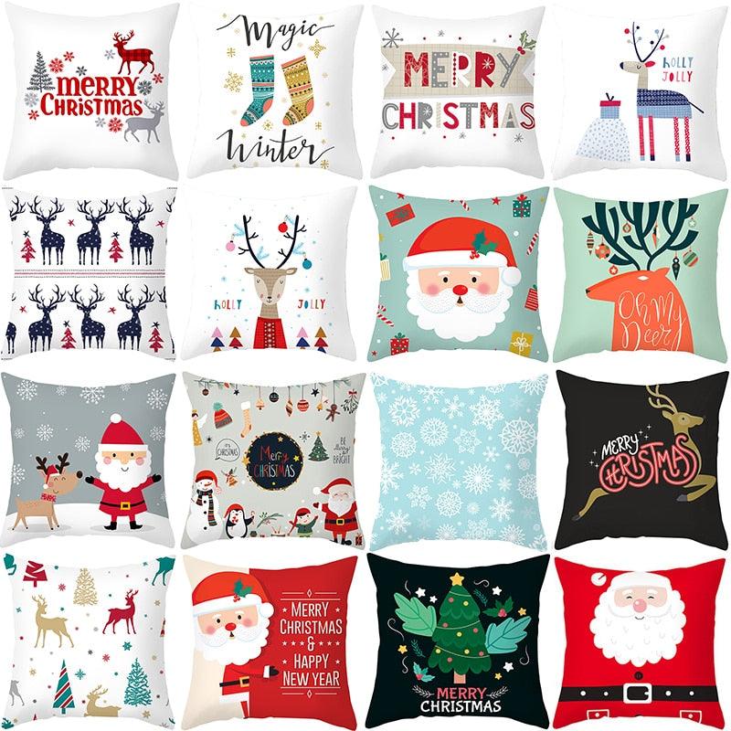 Merry Christmas Decoration Xmas Gift New Year For Home Reindeer Santa Claus Xmas Series Cushion Cover Case Pillow Custom Zippered Square Pillowcase Tree Cushion Cover Christmas Ornament Stevvex