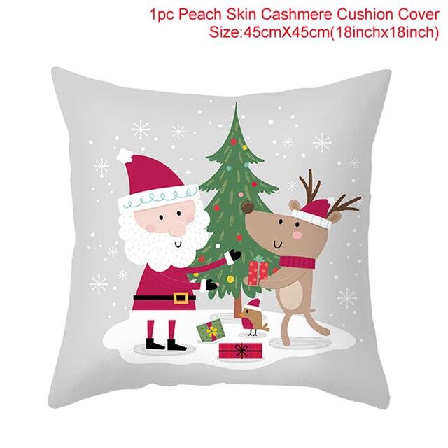 Merry Christmas Decoration Xmas Gift New Year For Home Reindeer Santa Claus Xmas Series Cushion Cover Case Pillow Custom Zippered Square Pillowcase Tree Cushion Cover Christmas Ornament Stevvex