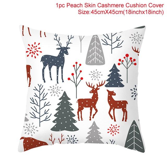 Merry Christmas Decoration Xmas Gift New Year For Home Reindeer Santa Claus Xmas Series Cushion Cover Case Pillow Custom Zippered Square Pillowcase Tree Cushion Cover Christmas Ornament Stevvex