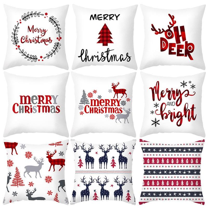 Merry Christmas Decoration Xmas Gift New Year For Home Reindeer Santa Claus Xmas Series Cushion Cover Case Pillow Custom Zippered Square Pillowcase Tree Cushion Cover Christmas Ornament Stevvex