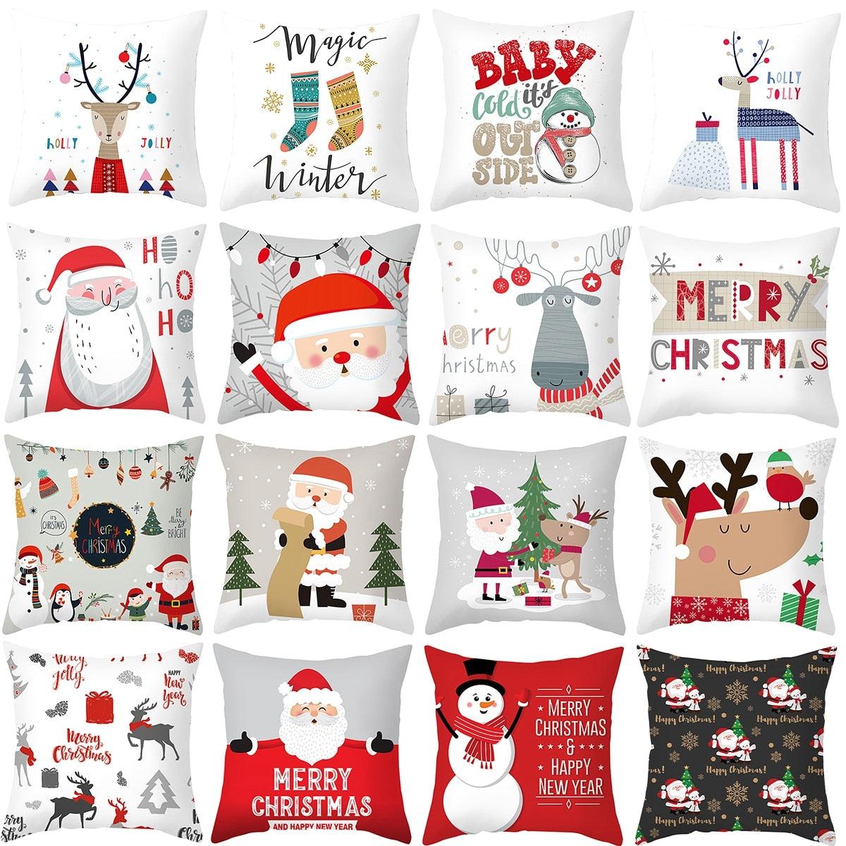 Merry Christmas Decoration Xmas Gift New Year For Home Reindeer Santa Claus Xmas Series Cushion Cover Case Pillow Custom Zippered Square Pillowcase Tree Cushion Cover Christmas Ornament Stevvex