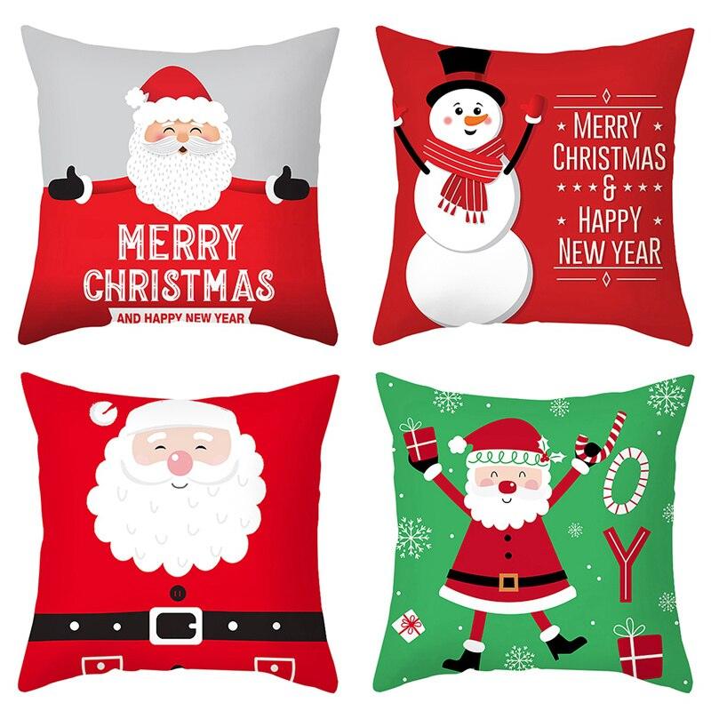 Merry Christmas Decoration Xmas Gift New Year For Home Reindeer Santa Claus Xmas Series Cushion Cover Case Pillow Custom Zippered Square Pillowcase Tree Cushion Cover Christmas Ornament Stevvex