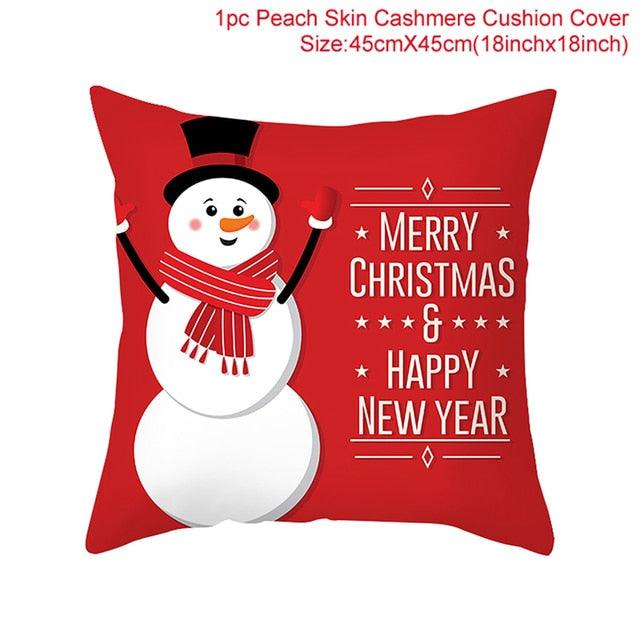 Merry Christmas Decoration Xmas Gift New Year For Home Reindeer Santa Claus Xmas Series Cushion Cover Case Pillow Custom Zippered Square Pillowcase Tree Cushion Cover Christmas Ornament Stevvex