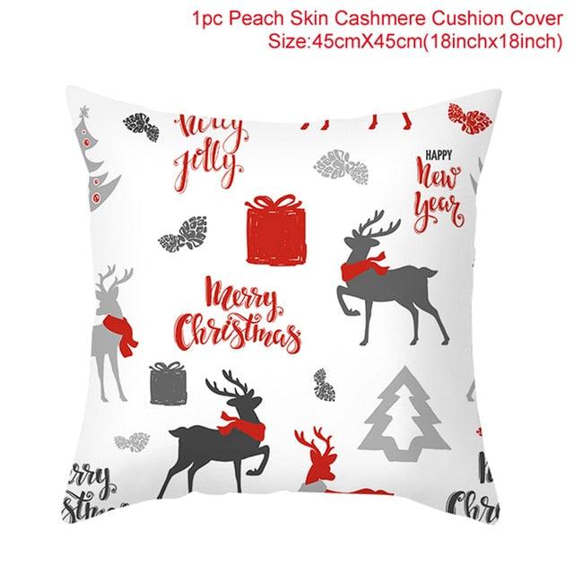 Merry Christmas Decoration Xmas Gift New Year For Home Reindeer Santa Claus Xmas Series Cushion Cover Case Pillow Custom Zippered Square Pillowcase Tree Cushion Cover Christmas Ornament Stevvex