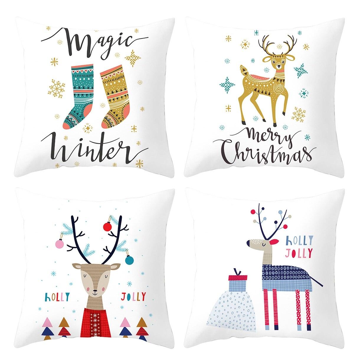 Merry Christmas Decoration Xmas Gift New Year For Home Reindeer Santa Claus Xmas Series Cushion Cover Case Pillow Custom Zippered Square Pillowcase Tree Cushion Cover Christmas Ornament Stevvex