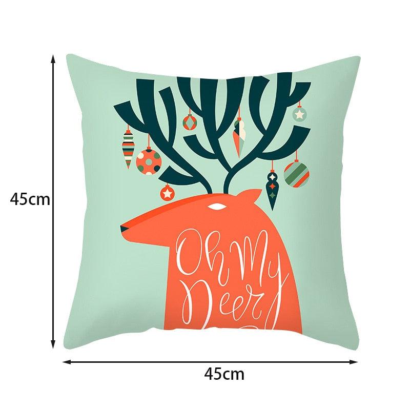 Merry Christmas Decoration Xmas Gift New Year For Home Reindeer Santa Claus Xmas Series Cushion Cover Case Pillow Custom Zippered Square Pillowcase Tree Cushion Cover Christmas Ornament Stevvex