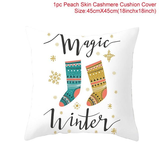 Merry Christmas Decoration Xmas Gift New Year For Home Reindeer Santa Claus Xmas Series Cushion Cover Case Pillow Custom Zippered Square Pillowcase Tree Cushion Cover Christmas Ornament Stevvex