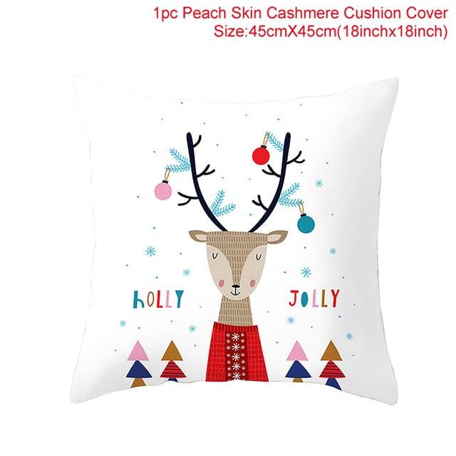 Merry Christmas Decoration Xmas Gift New Year For Home Reindeer Santa Claus Xmas Series Cushion Cover Case Pillow Custom Zippered Square Pillowcase Tree Cushion Cover Christmas Ornament Stevvex
