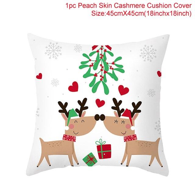 Merry Christmas Decoration Xmas Gift New Year For Home Reindeer Santa Claus Xmas Series Cushion Cover Case Pillow Custom Zippered Square Pillowcase Tree Cushion Cover Christmas Ornament Stevvex