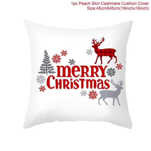 Merry Christmas Decoration Xmas Gift New Year For Home Reindeer Santa Claus Xmas Series Cushion Cover Case Pillow Custom Zippered Square Pillowcase Tree Cushion Cover Christmas Ornament Stevvex