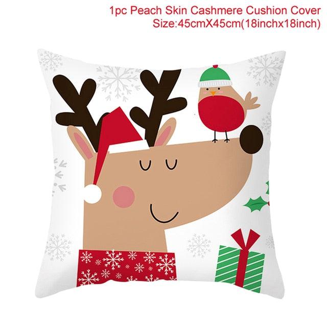 Merry Christmas Decoration Xmas Gift New Year For Home Reindeer Santa Claus Xmas Series Cushion Cover Case Pillow Custom Zippered Square Pillowcase Tree Cushion Cover Christmas Ornament Stevvex