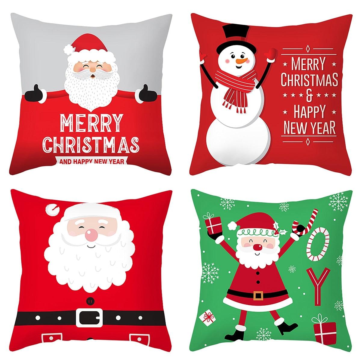 Merry Christmas Decoration Xmas Gift New Year For Home Reindeer Santa Claus Xmas Series Cushion Cover Case Pillow Custom Zippered Square Pillowcase Tree Cushion Cover Christmas Ornament Stevvex