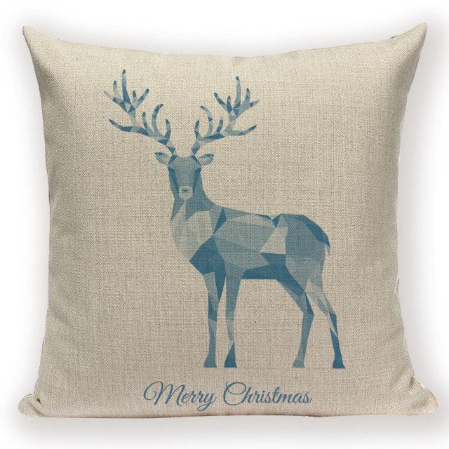 Merry Christmas Tree Cute Deer Happy Festival New Year Decorations Christmas Throw Pillow Covers Christmas Decorative Couch Pillow Cases Cotton Linen Pillow Square Cushion Cover For Home Bed Stevvex