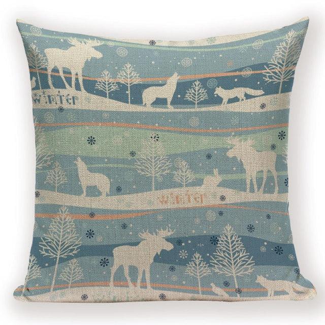 Merry Christmas Tree Cute Deer Happy Festival New Year Decorations Christmas Throw Pillow Covers Christmas Decorative Couch Pillow Cases Cotton Linen Pillow Square Cushion Cover For Home Bed Stevvex