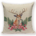 Merry Christmas Tree Cute Deer Happy Festival New Year Decorations Christmas Throw Pillow Covers Christmas Decorative Couch Pillow Cases Cotton Linen Pillow Square Cushion Cover For Home Bed Stevvex