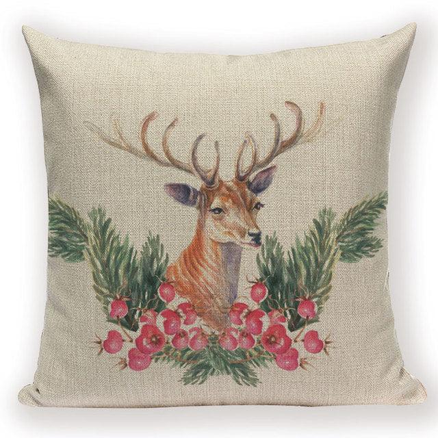 Merry Christmas Tree Cute Deer Happy Festival New Year Decorations Christmas Throw Pillow Covers Christmas Decorative Couch Pillow Cases Cotton Linen Pillow Square Cushion Cover For Home Bed Stevvex