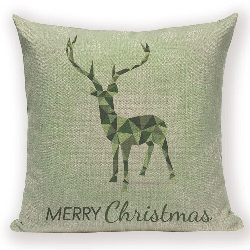 Merry Christmas Tree Cute Deer Happy Festival New Year Decorations Christmas Throw Pillow Covers Christmas Decorative Couch Pillow Cases Cotton Linen Pillow Square Cushion Cover For Home Bed Stevvex