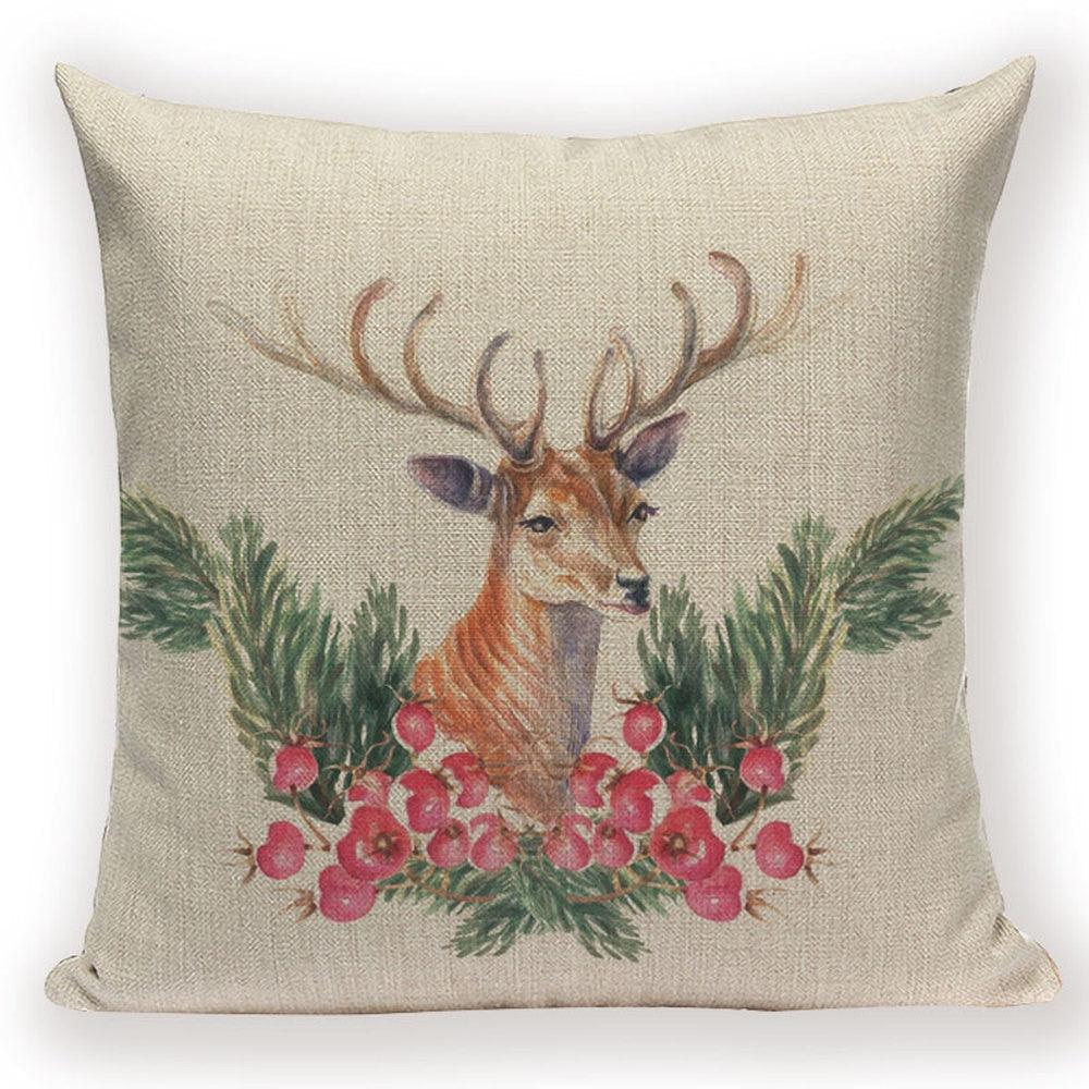 Merry Christmas Tree Cute Deer Happy Festival New Year Decorations Christmas Throw Pillow Covers Christmas Decorative Couch Pillow Cases Cotton Linen Pillow Square Cushion Cover For Home Bed Stevvex